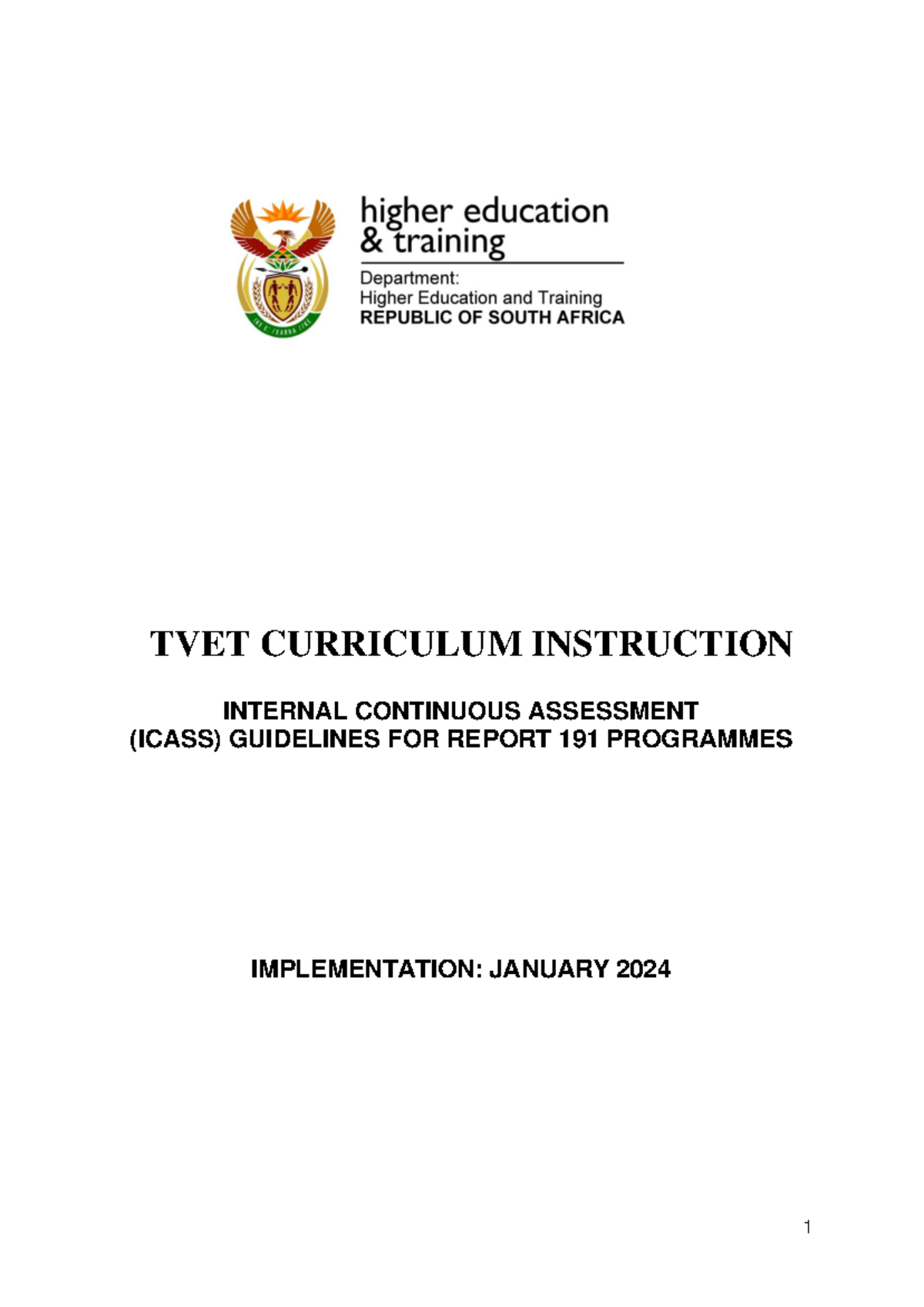 2024 Report 191 Icass Guidelines 1 TVET CURRICULUM INSTRUCTION INTERNAL CONTINUOUS ASSESSMENT