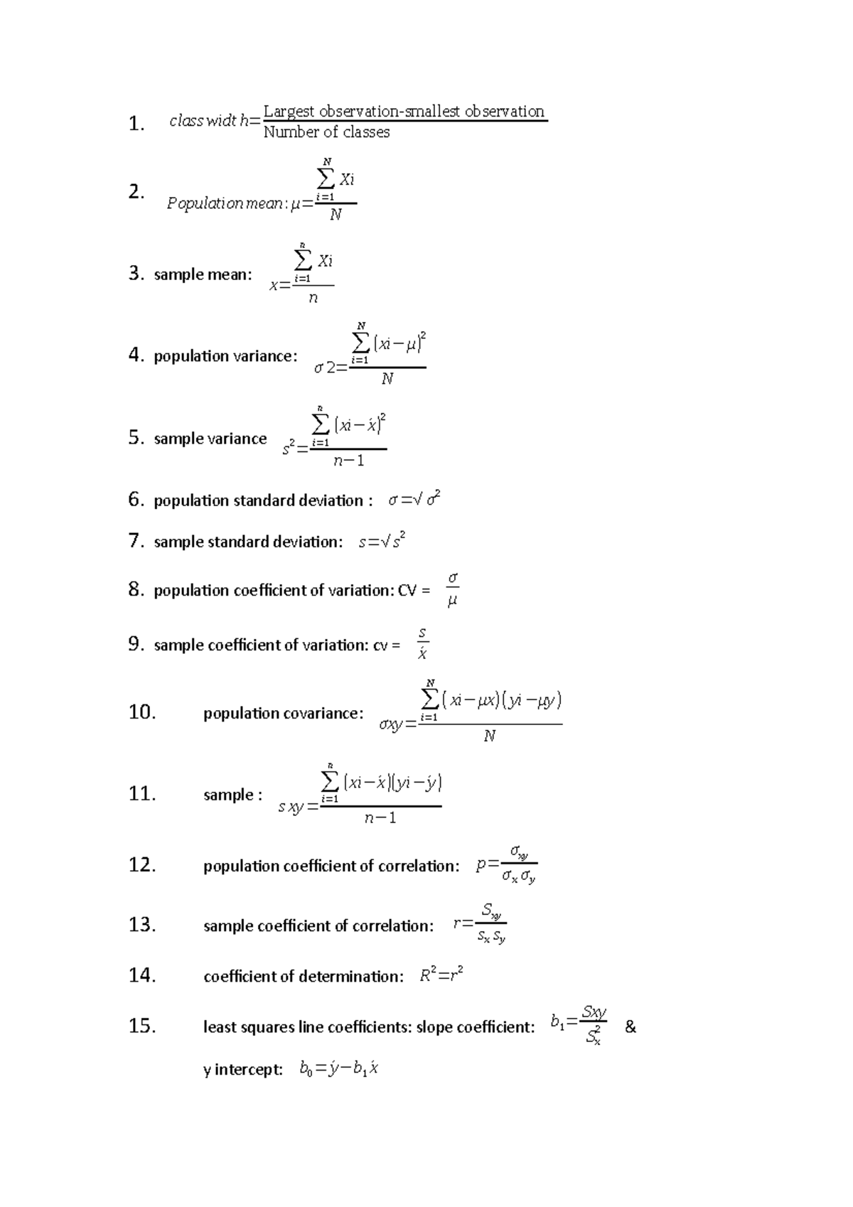 Formula-Sheet Managerial Statistics - Gerard keller (Chapters 1 - 13 ...