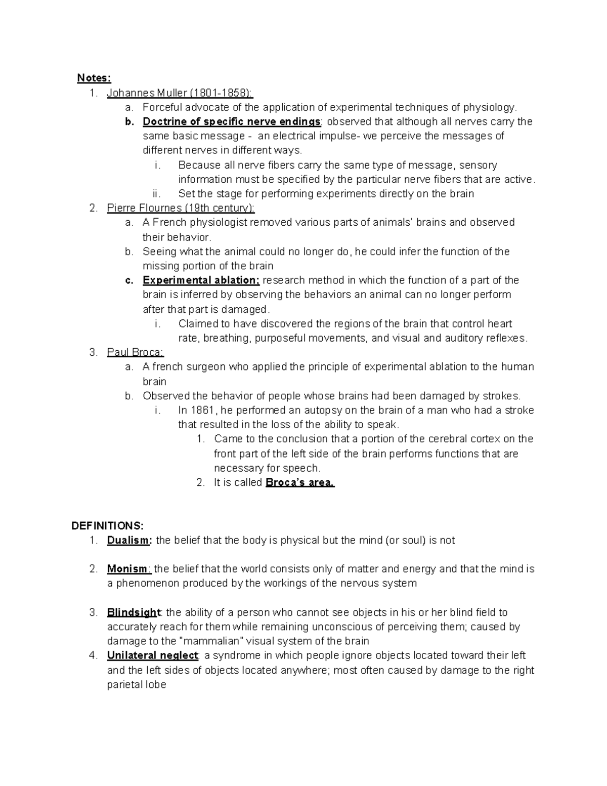 Exam 1 important key terms - Notes: 1. Johannes Muller (1801-1858): a ...