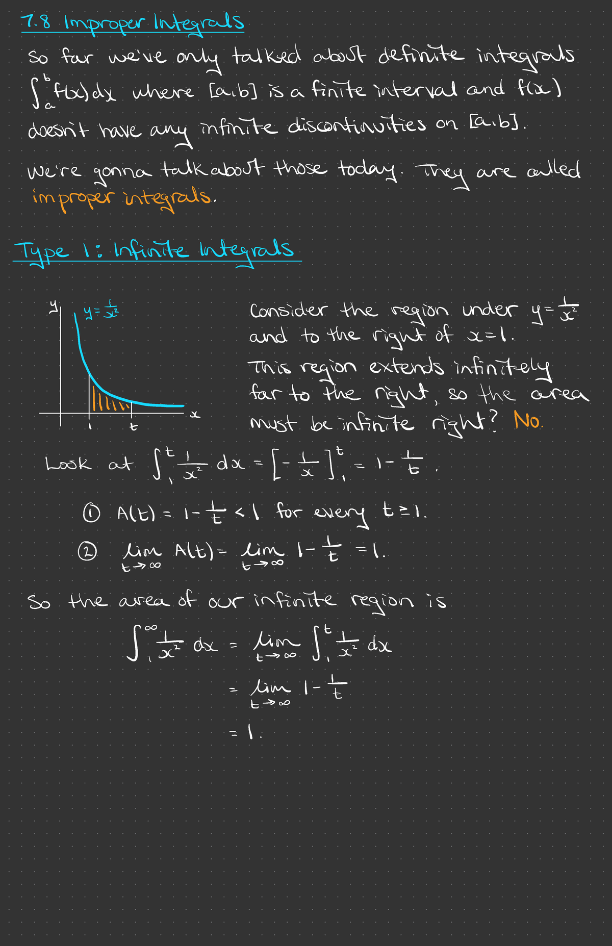 Calculus 2 Lecture Notes - 8 Improper Integrals so far we've only ...