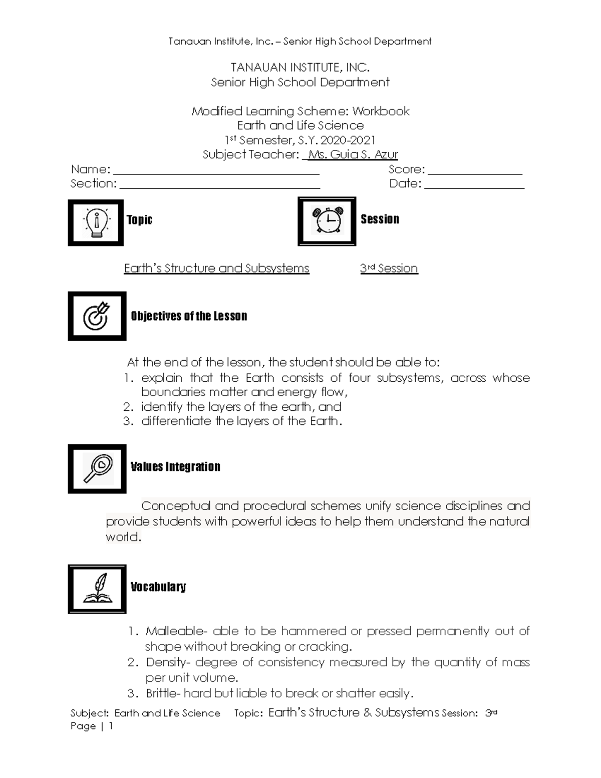 3rd Session Subject Earth And Life Science Topic Earth s Structure 