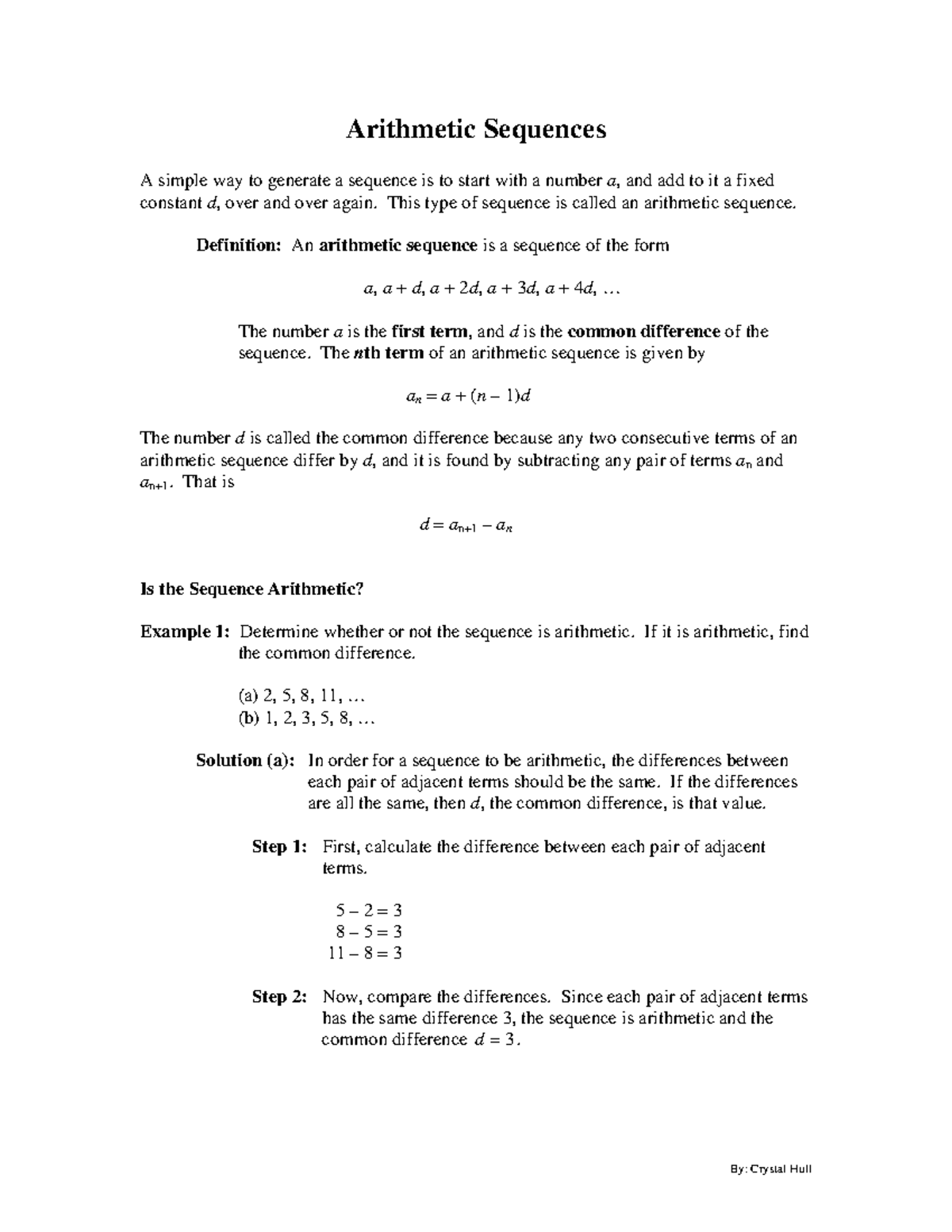 Math1314-arithmetic-sequences - Arithmetic Sequences A Simple Way To ...