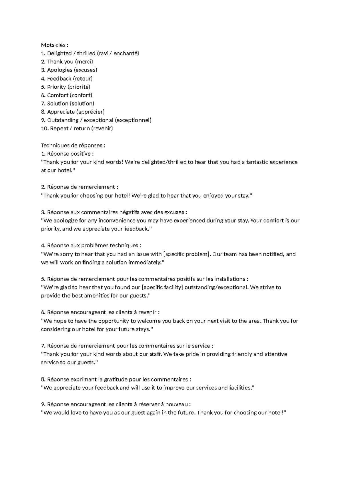 Mots clés et techniques en anglais pour répondre - Mots clés ...