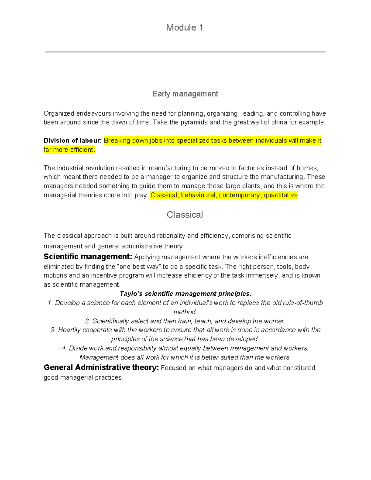 Module 1 Management Theories and Approaches - Studocu