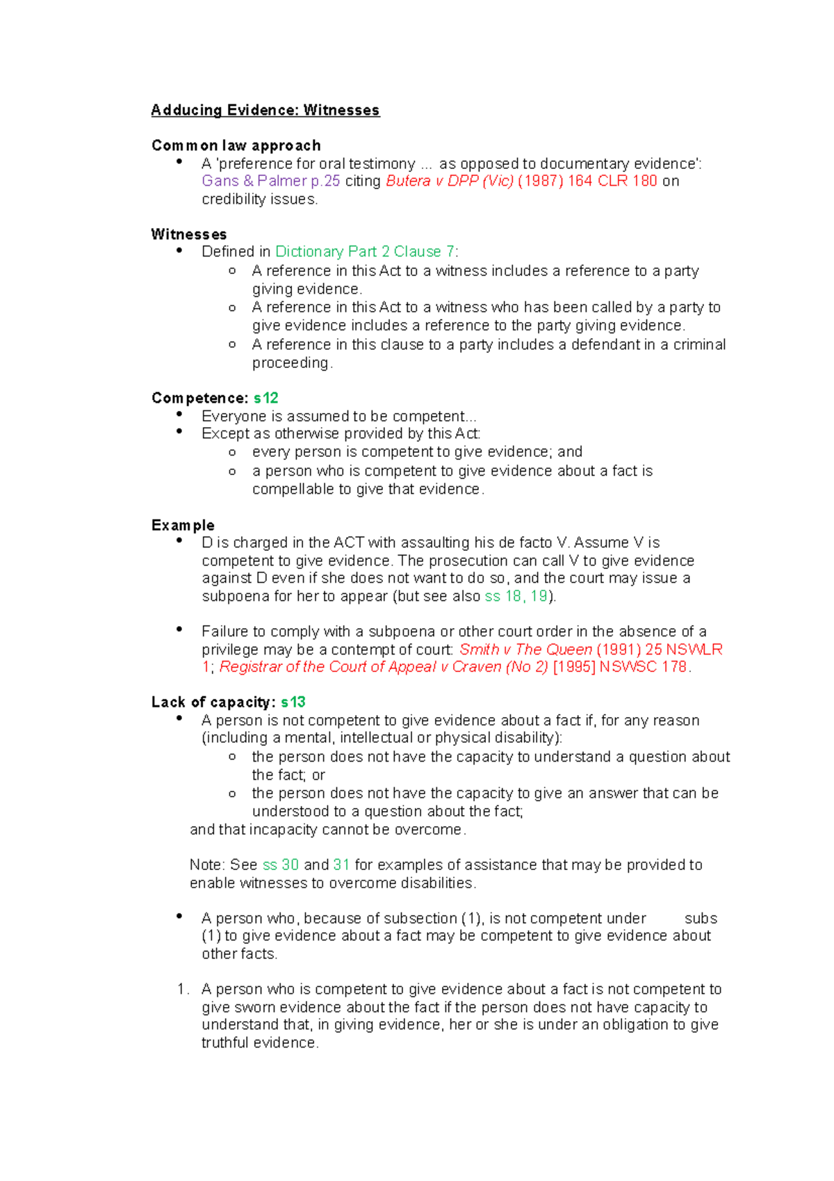 Evidence-Wk2-Lect Notes - Adducing Evidence: Witnesses Common law ...