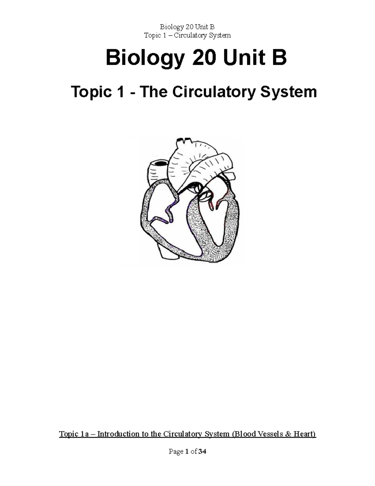 Bio 20 Unit B Topic 1 The Circulatory System Notes - Topic 1 ...