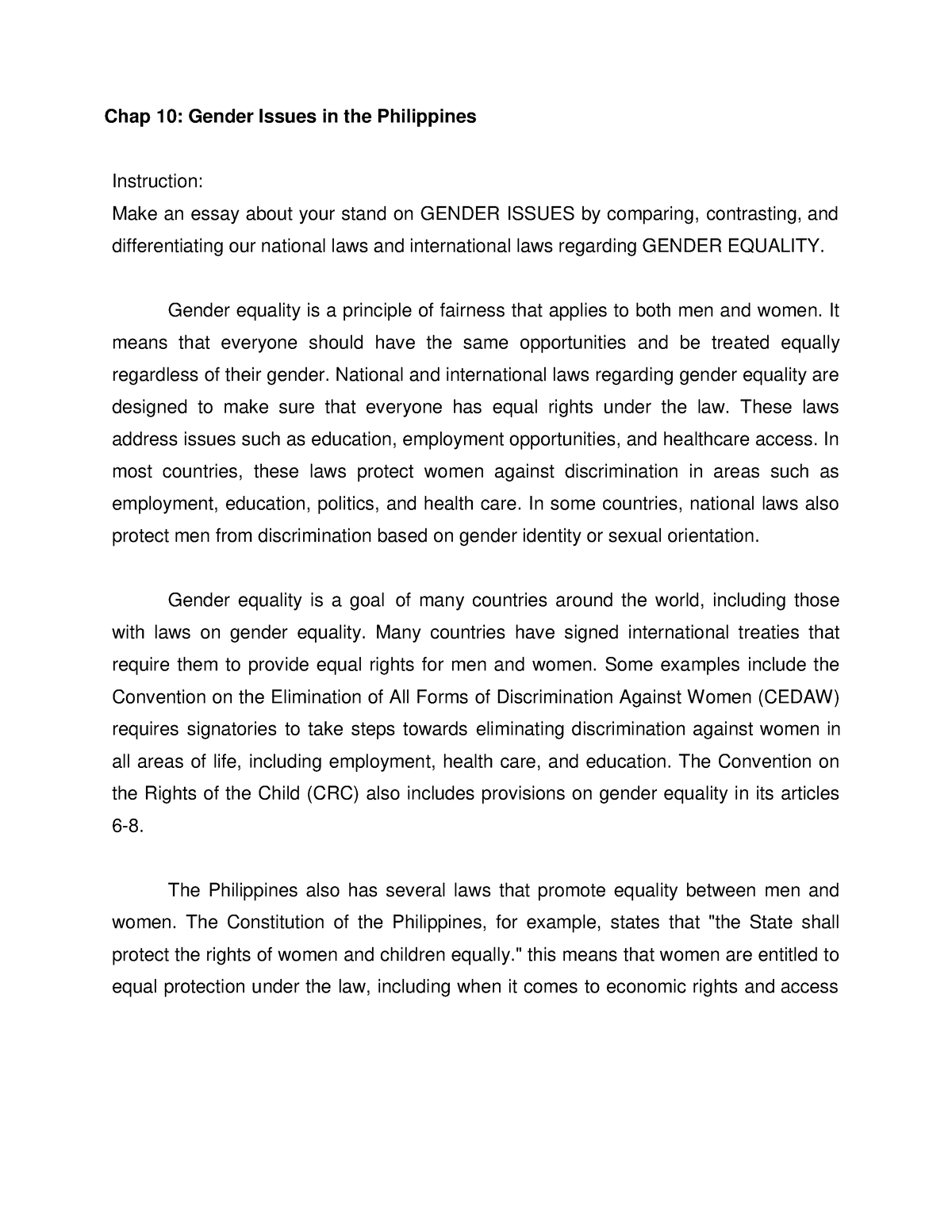 gender sensitivity essay tagalog