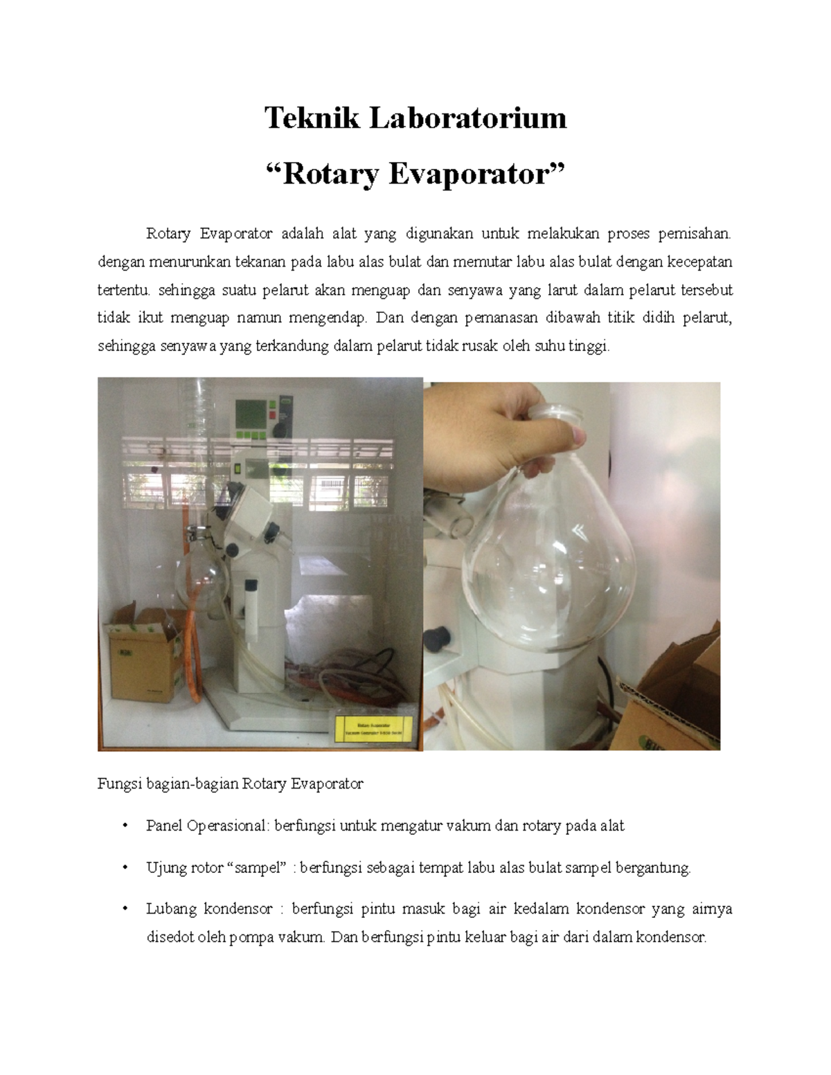 Rotary Evaporator - Teknik Laboratorium “Rotary Evaporator” Rotary ...