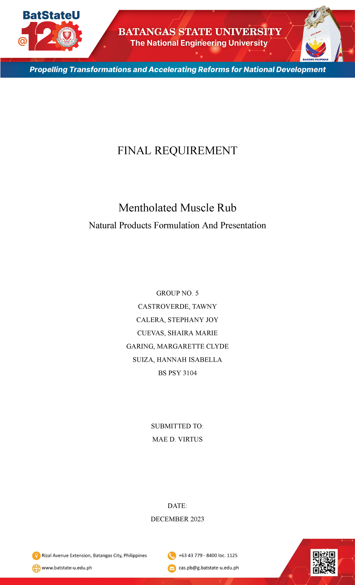 CHEM LAB Final Project 1 FINAL REQUIREMENT Mentholated Muscle Rub