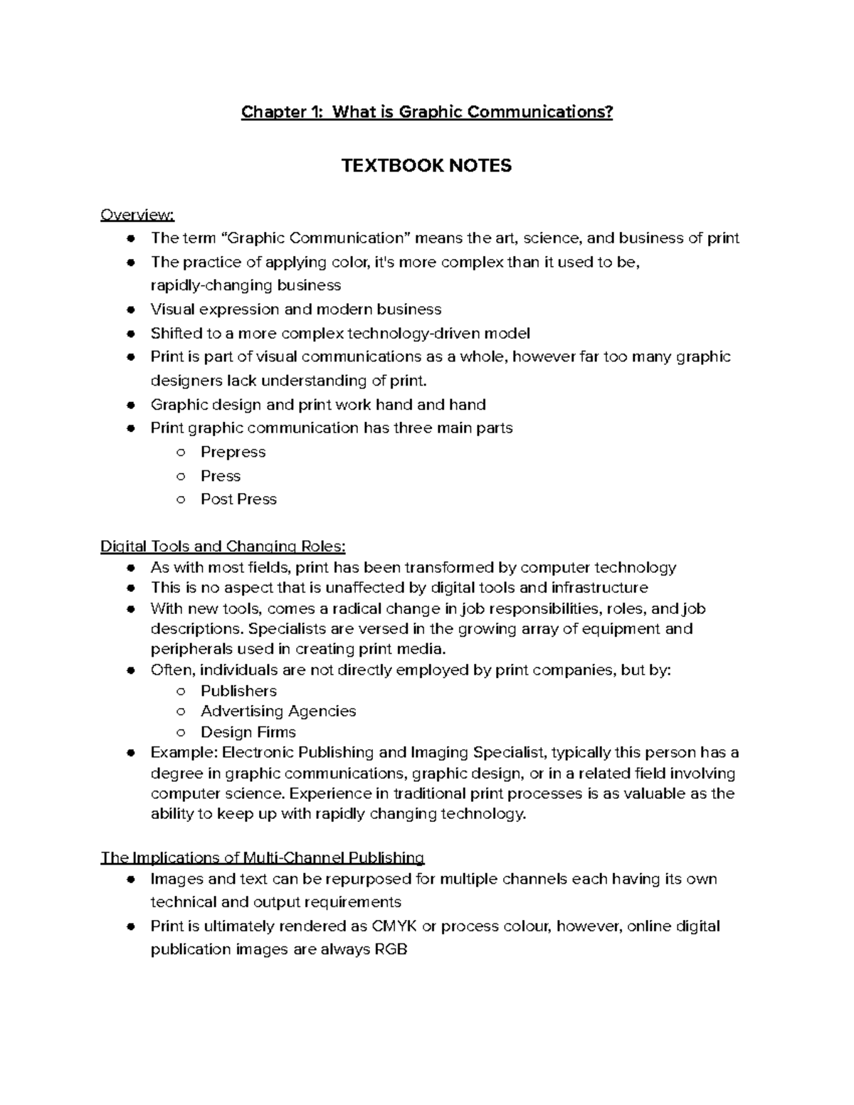 110- Textbook Notes - Chapter 1: What is Graphic Communications ...