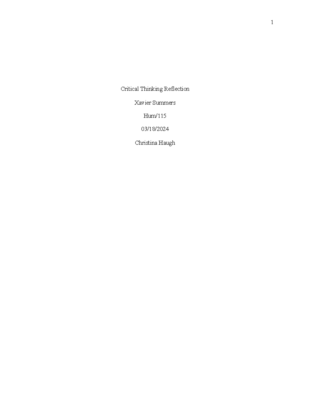 Hum115 v10 wk5 reflection template done - 1 Critical Thinking ...
