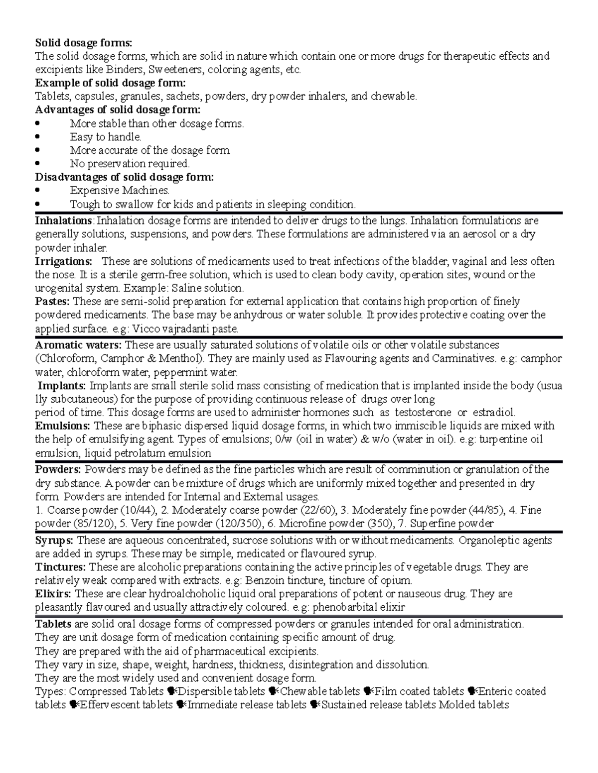 Ceutics notes - Solid dosage forms: The solid dosage forms, which are ...