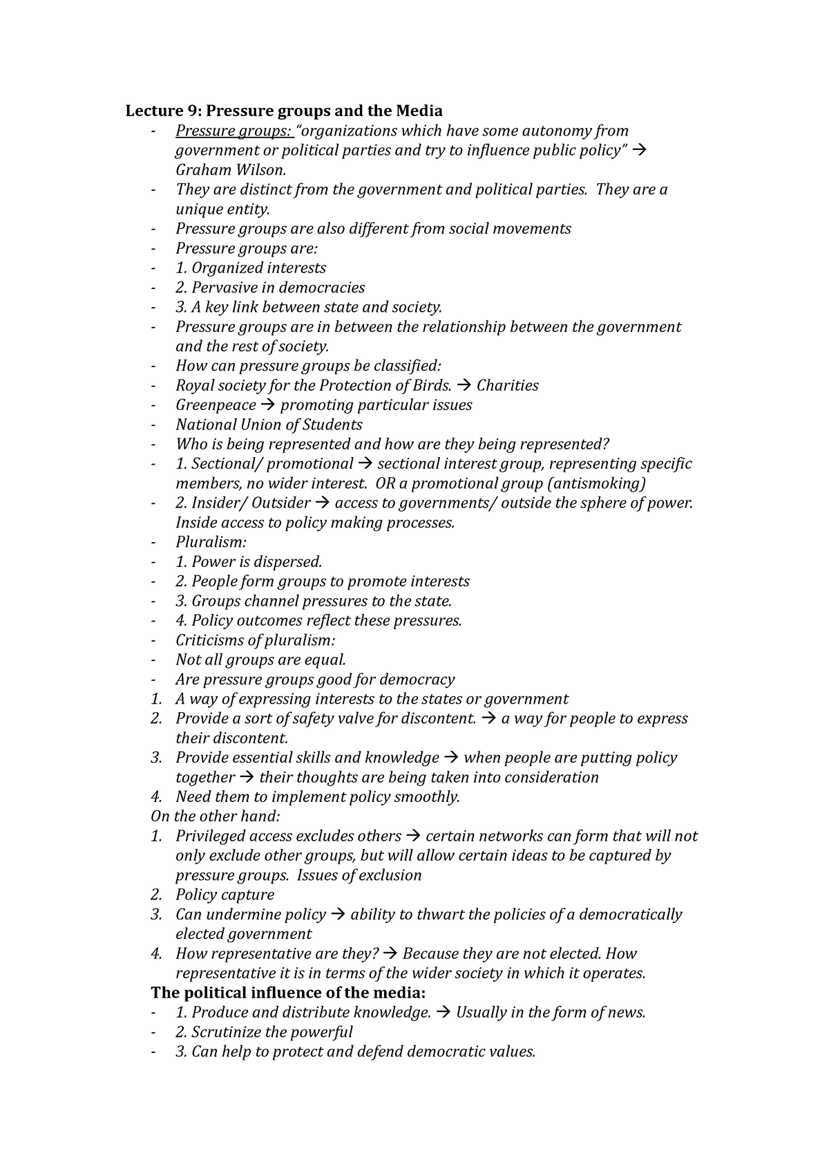 Lecture 9- pressure groups and the media - They are distinct from the ...