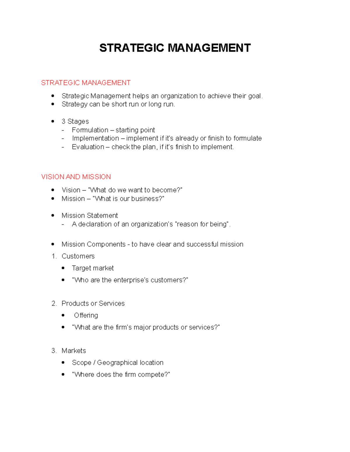 Strategic Management - Lecture Notes 1 - STRATEGIC MANAGEMENT STRATEGIC ...