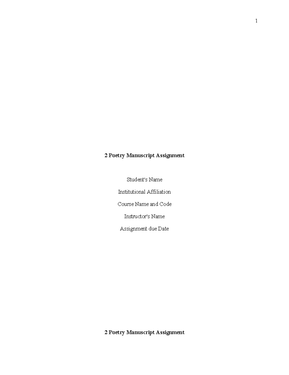 Poems revised - 2 Poetry Manuscript Assignment Student's Name ...