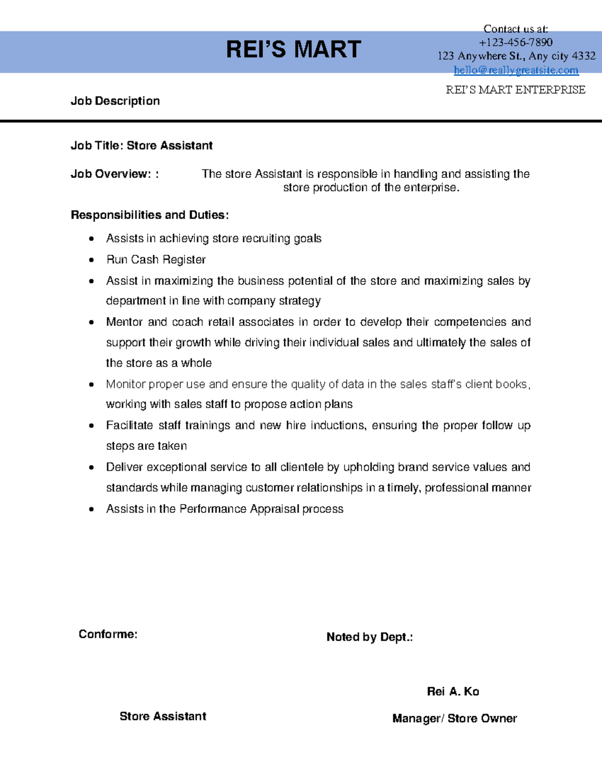 Job description - Example of Job description - Job Description Job ...