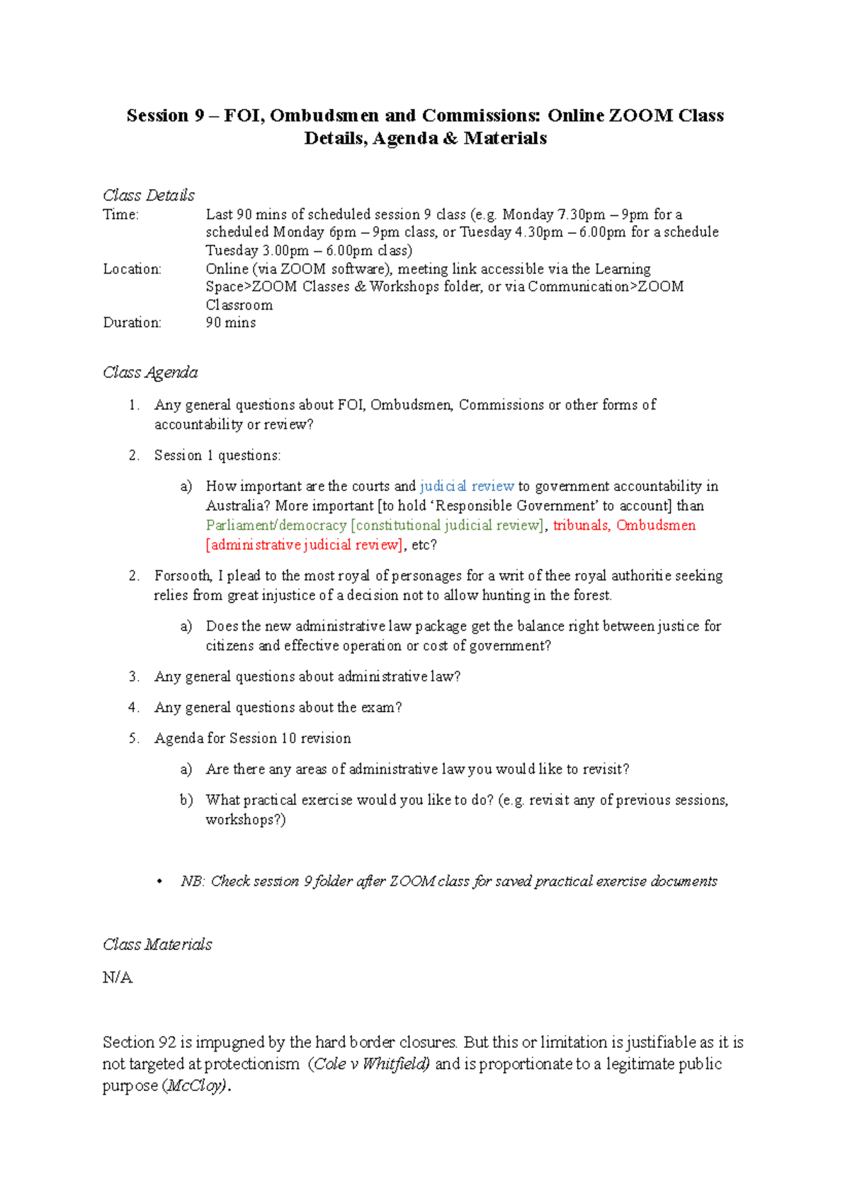 Session 10 ZOO practical example - Session 9 – FOI, Ombudsmen and ...