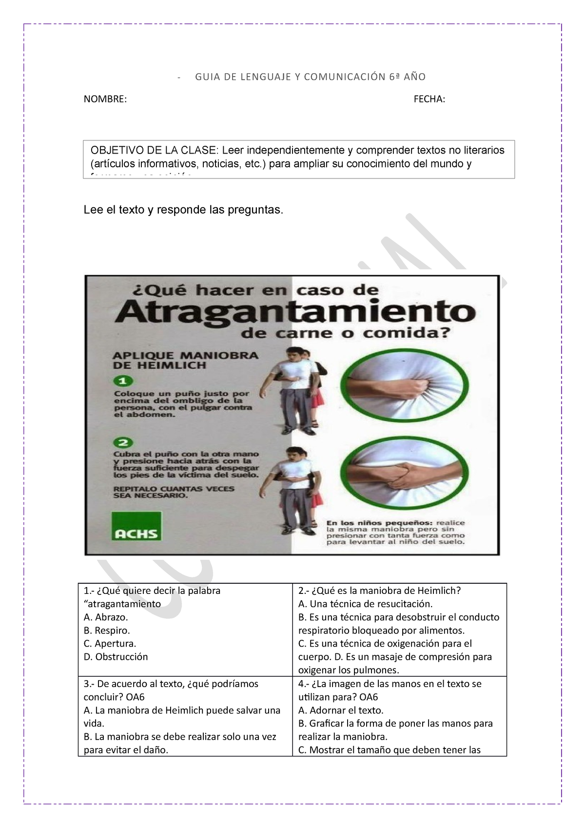 GUIA DE 6ª OA6 - Evaluacion - GUIA DE LENGUAJE Y COMUNICACIÓN 6ª AÑO ...