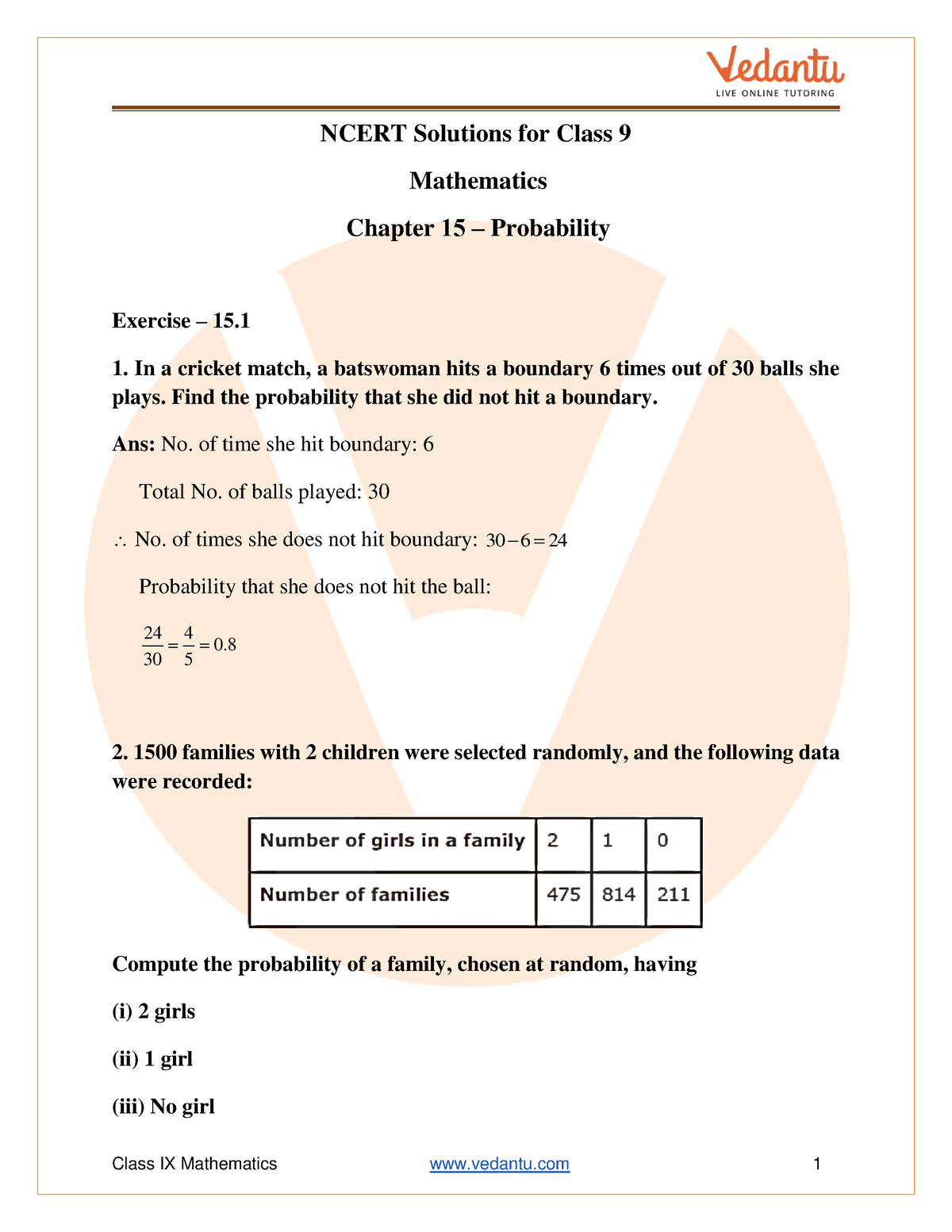 case study questions class 9 maths probability