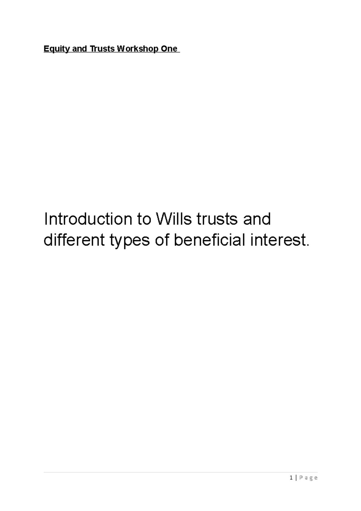 Equity WS1 Introduction To Trusts And Wills - Equity And Trusts ...