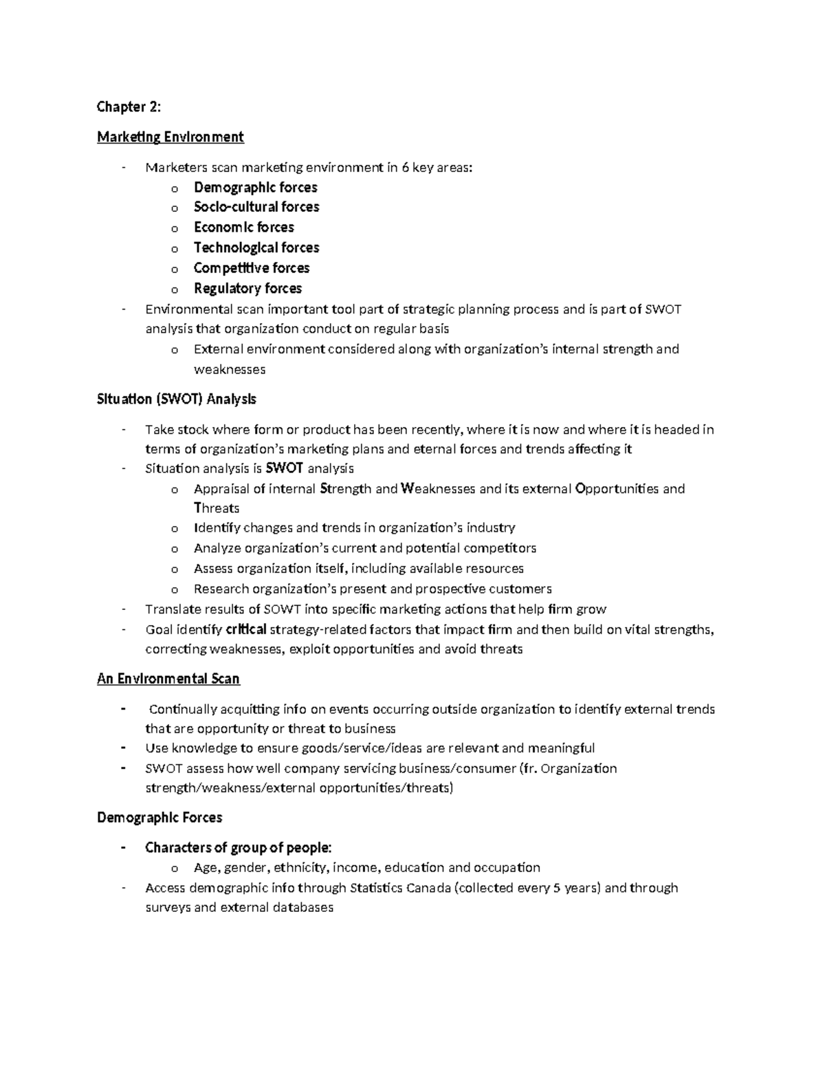 Marketing Chapter 2 - MKTG Ch2 Notes - Chapter 2: Marketing Environment ...