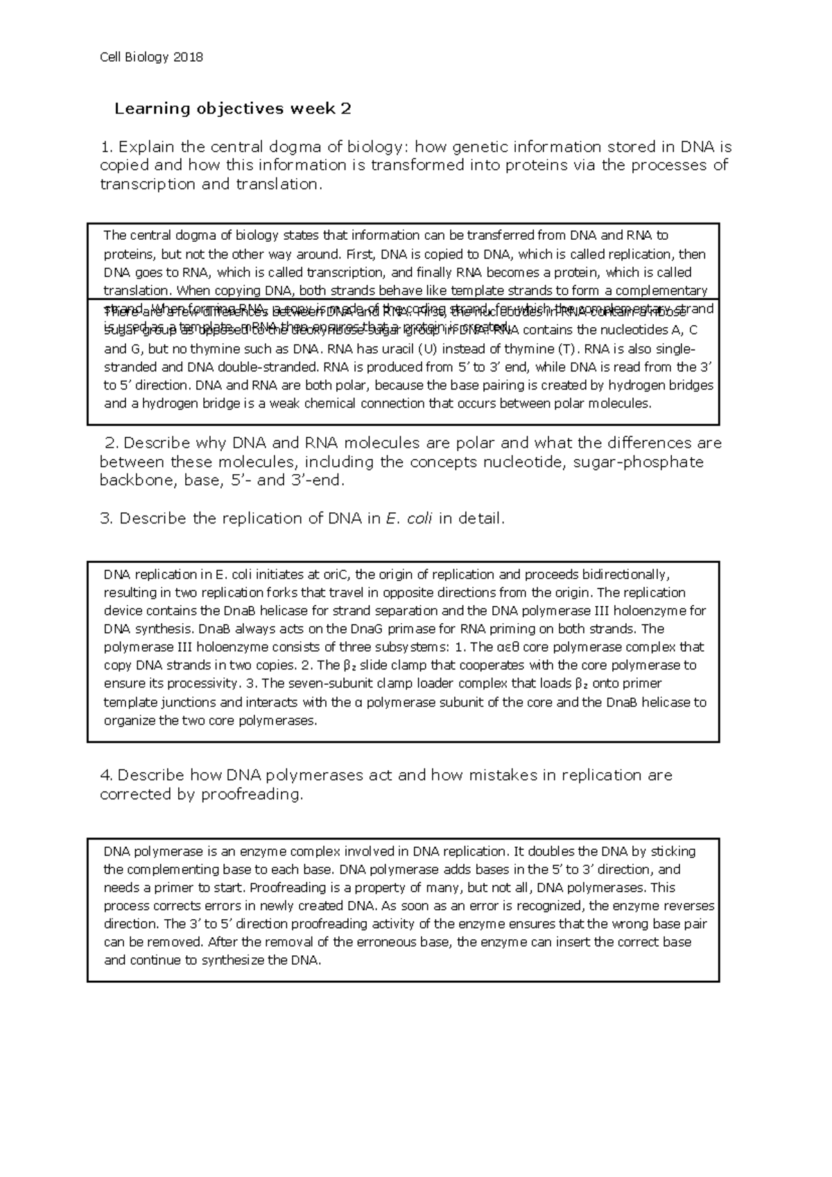 Learning objectives week 2 2019 Animal Sciences Cell Biology 2018