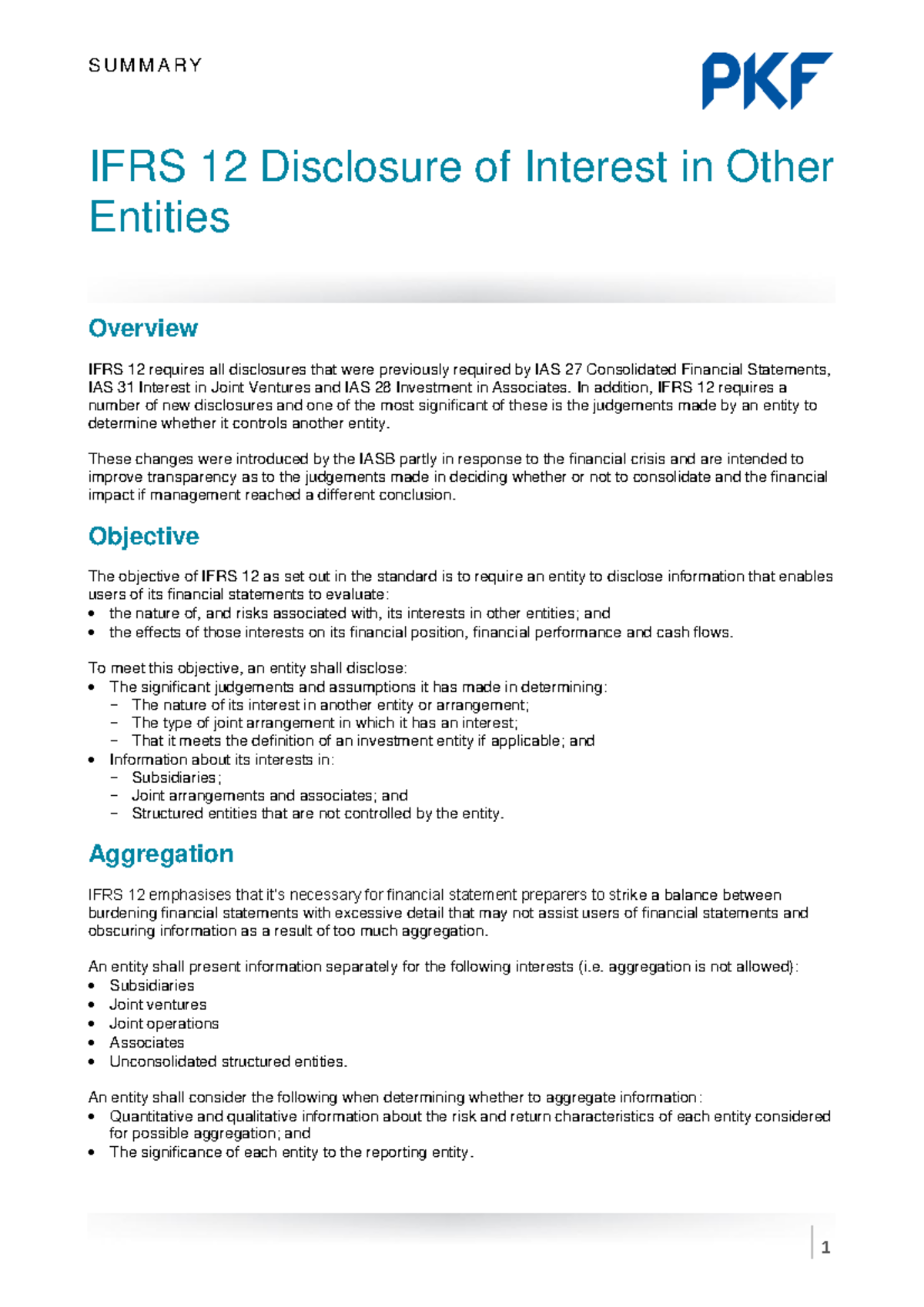 IFRS 12 Disclosure of Interests In Other Entities - S U M M A R Y IFRS ...