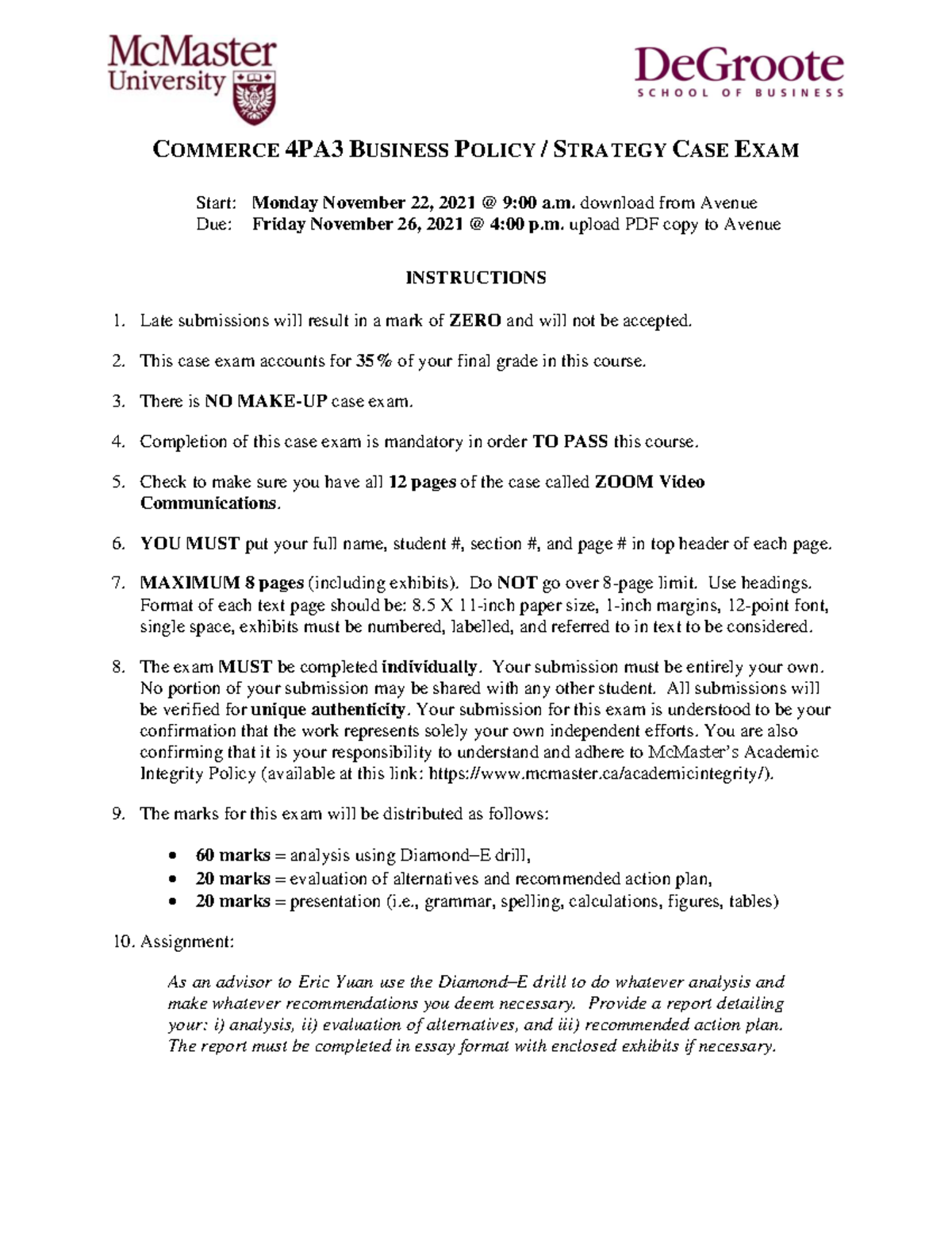 Case examunlocked Case exam for the final. Very helpful to guide you