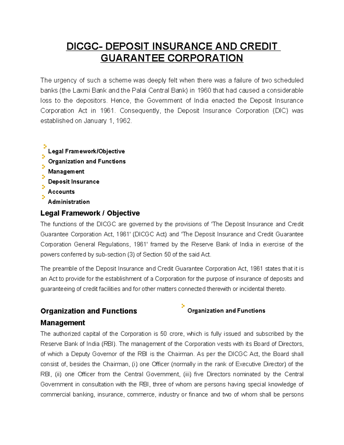 Deposit insurance and credit guarantee cooperation - DICGC- DEPOSIT ...