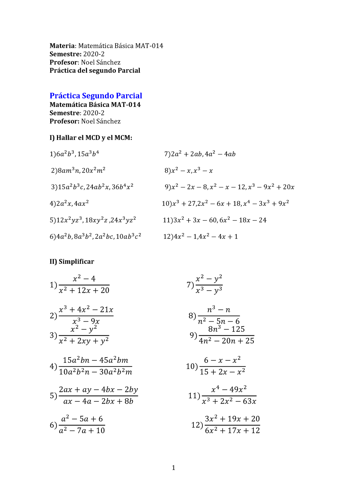 Practica Segundo Parcial MAT-014-2020-2 - Materia : Matem·tica B·sica ...