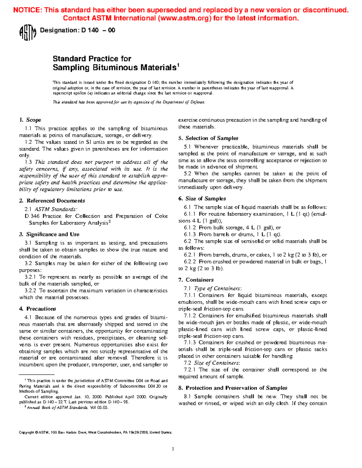 D 140 â€“ 00 ;RDE0MC0WMA - Designation: D 140 – 00 Standard Practice ...