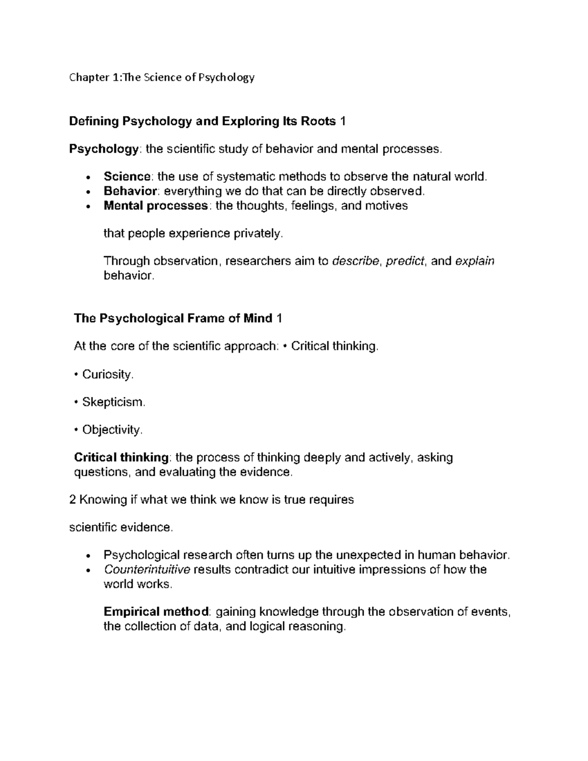 Chapter 1 - Chapter 1:the Science Of Psychology Defining Psychology And 