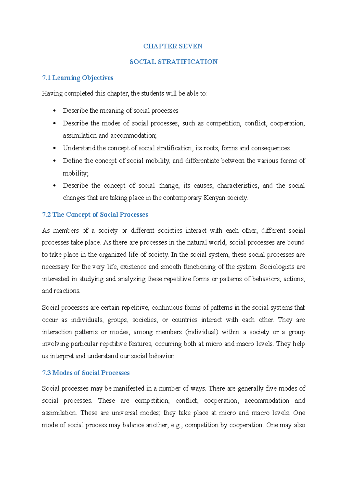 WEEK Seven Social Stratification Notes - CHAPTER SEVEN SOCIAL ...