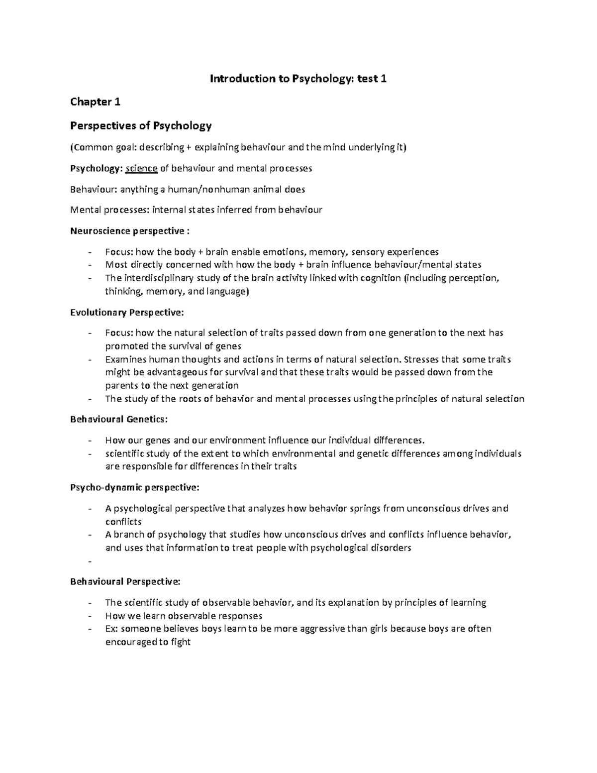 Psych- chapter 1 - Introduction to Psychology: test 1 Chapter 1 ...