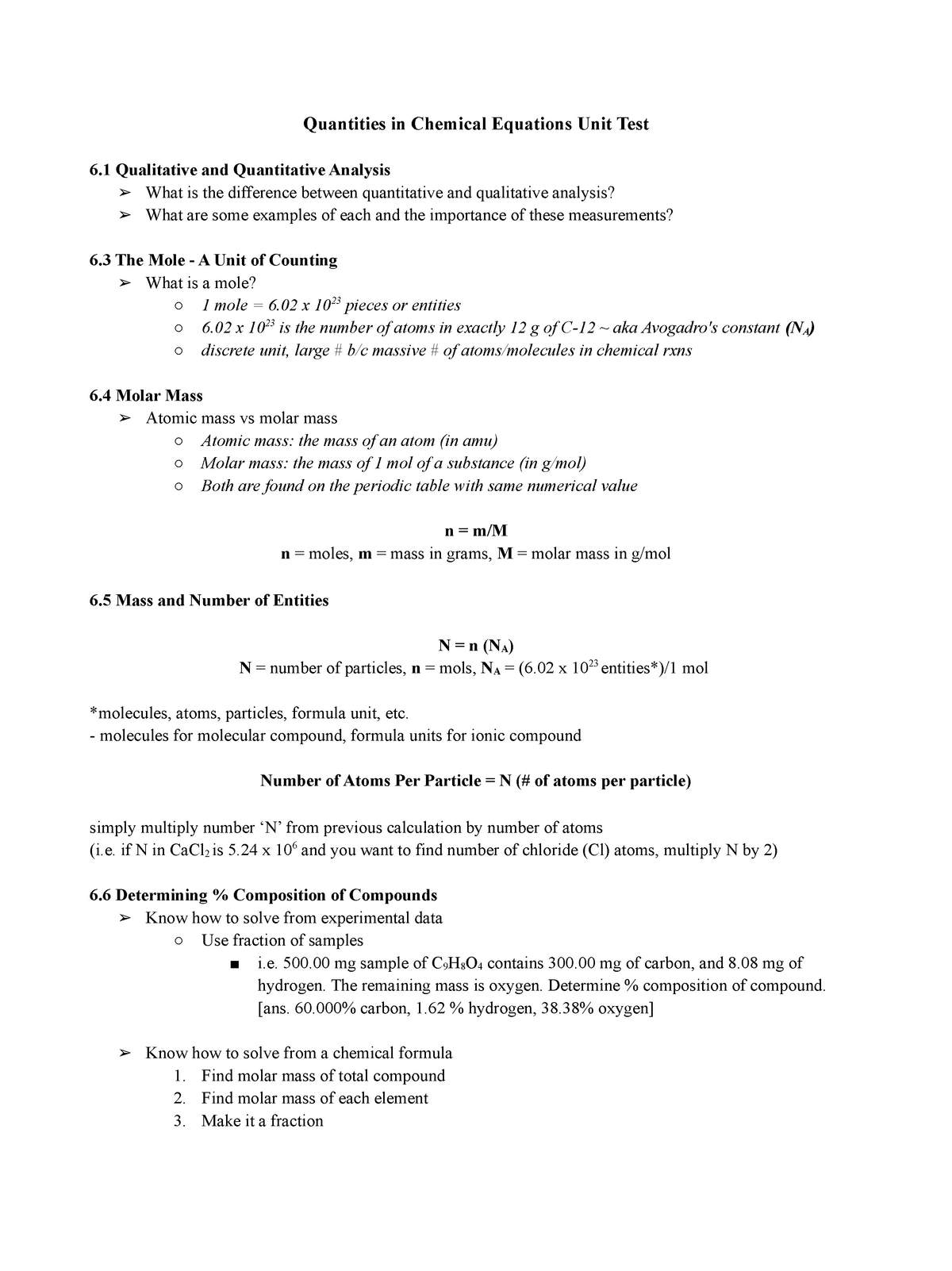 Chem Test 3 Own Review Scrap Quantities In Chemical Equations Unit Test Studocu