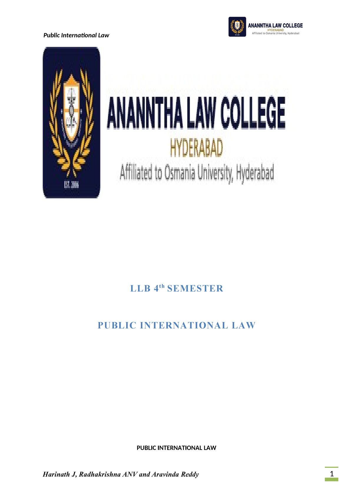 Public International LAW Study Material - LLB 4 Th SEMESTER PUBLIC ...