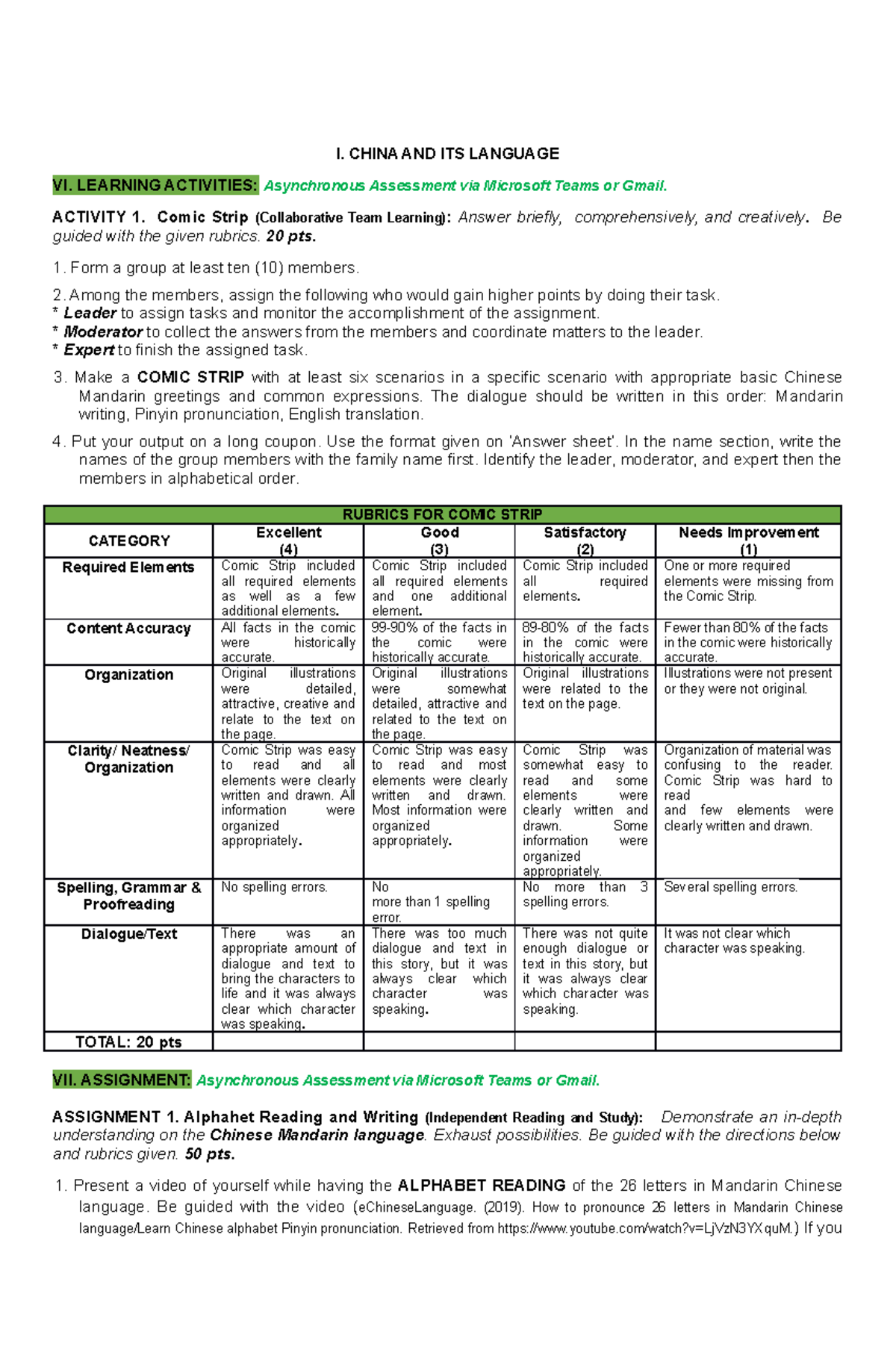 China AND ITS Language Questions and answers I. CHINA AND ITS
