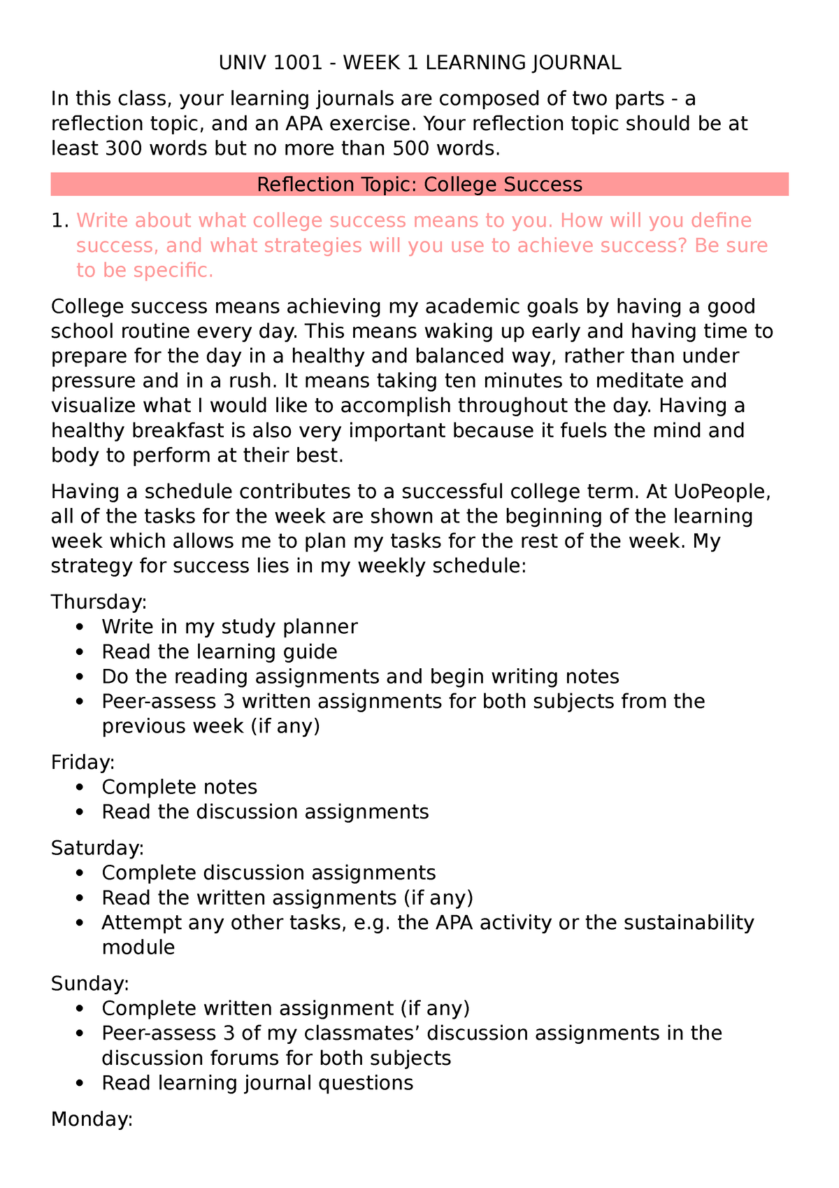 4 UNIV 1001 - WEEK 1 Learning Journal - UNIV 1001 - WEEK 1 LEARNING ...