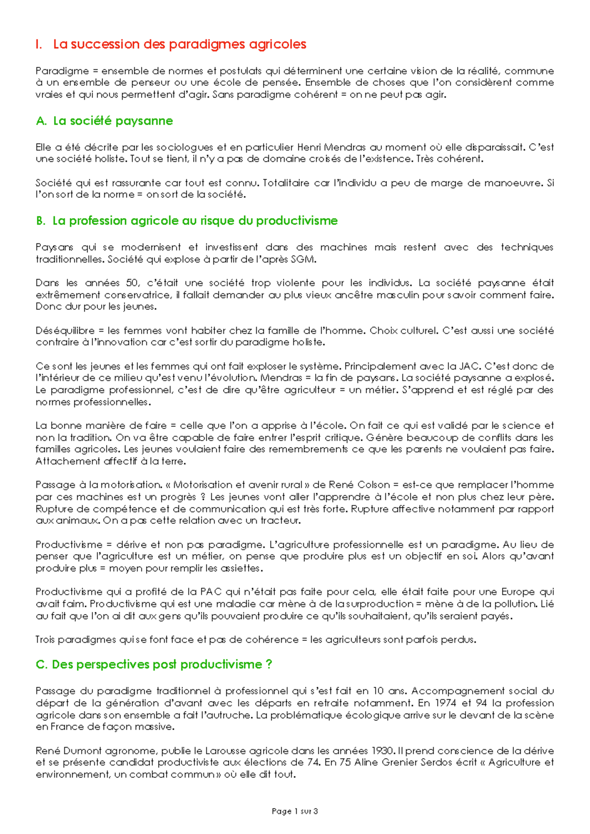 CM 9 - Géographie rurale - I. La succession des paradigmes agricoles ...