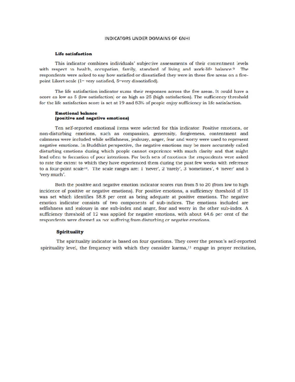 Indicators Under Domains OF GNHI Bachelors of Law INDICATORS UNDER
