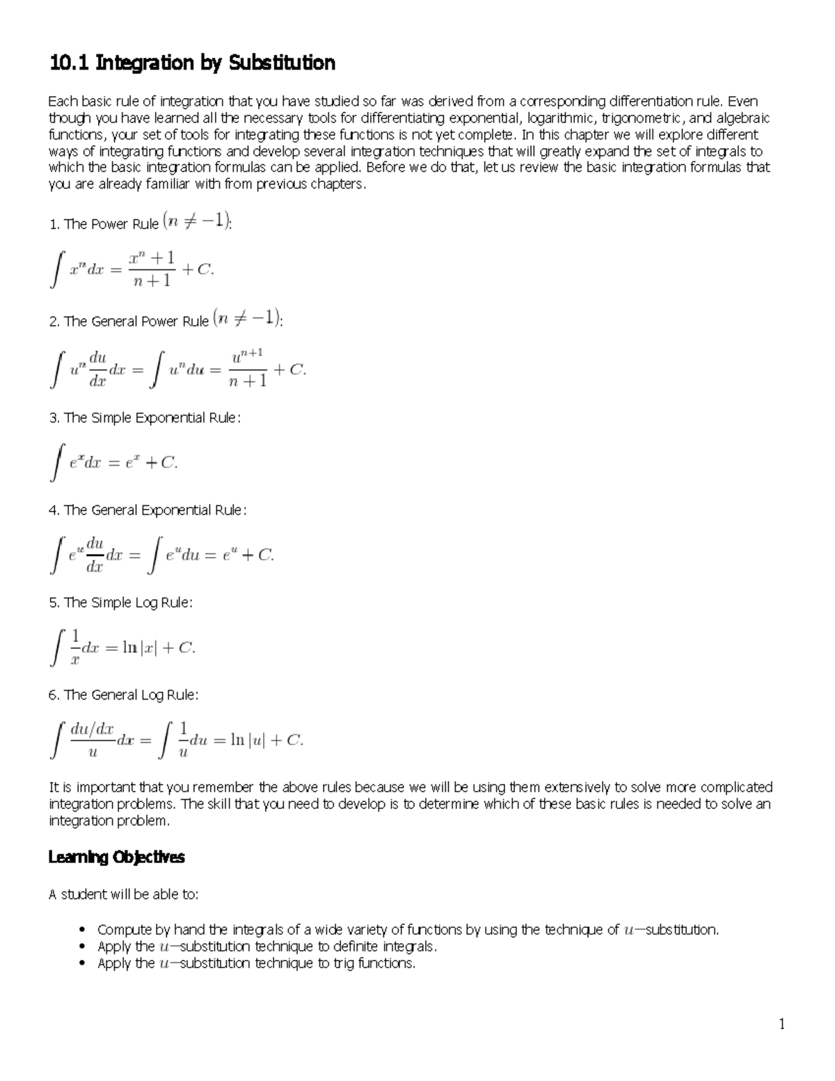 Integral Calculus - 10 Integration by Substitution Each basic rule of ...