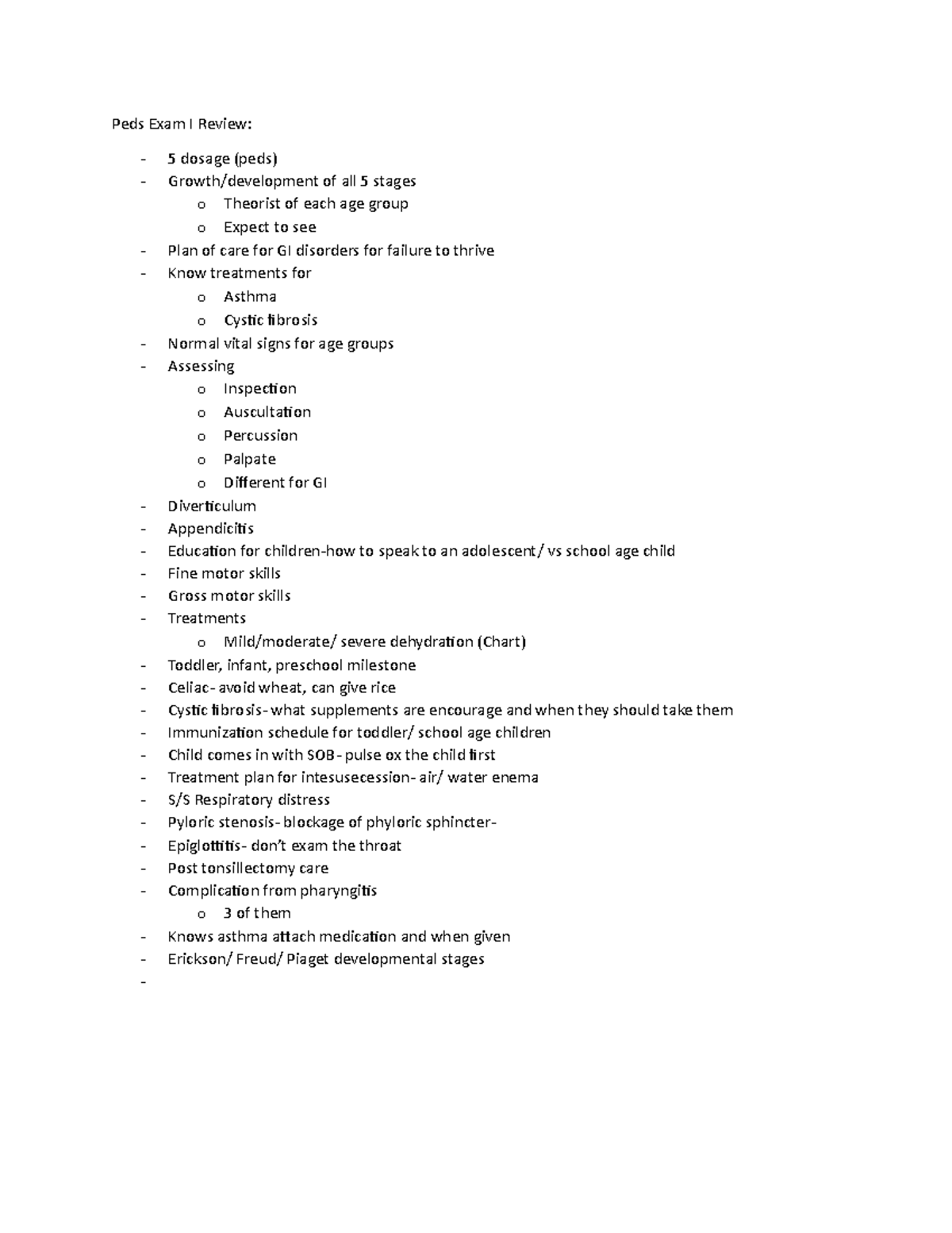 Peds Exam 1 - Exam 1 Study Guide - Peds Exam I Review: 5 Dosage (peds ...