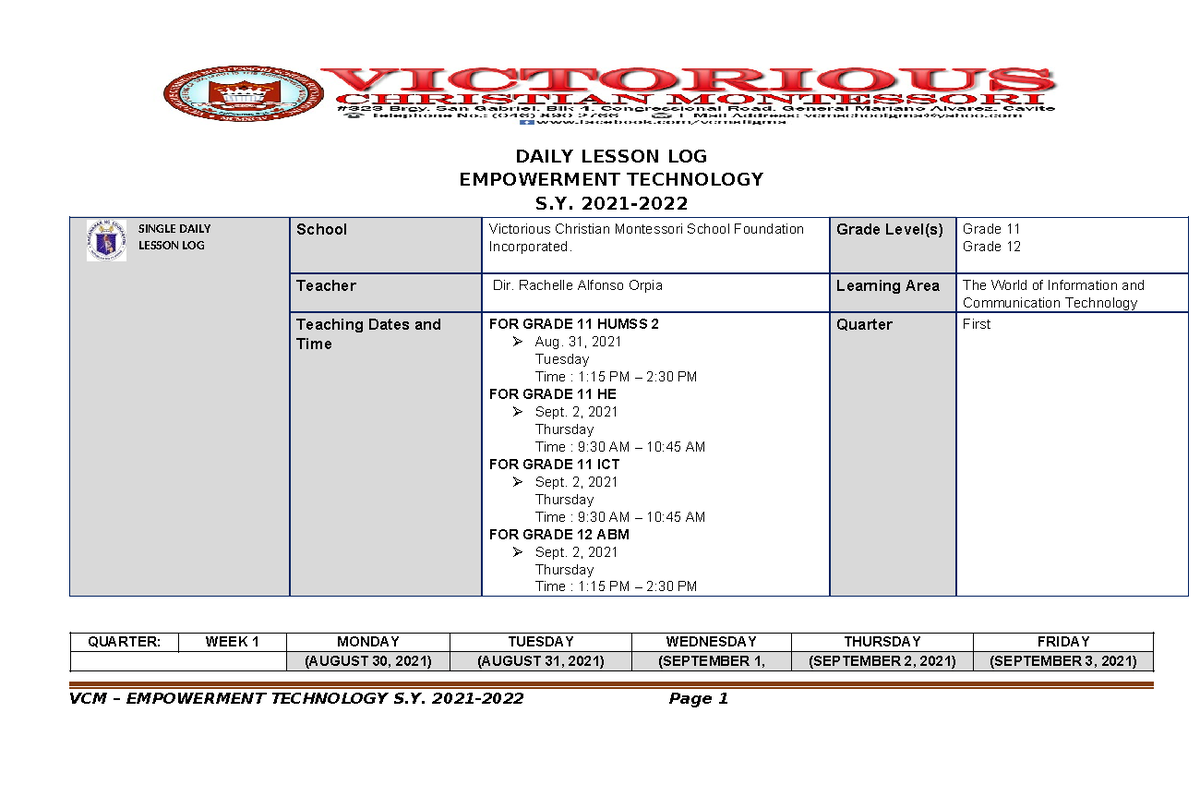 DLL 2 Emtech - WORKSHEET - DAILY LESSON LOG EMPOWERMENT TECHNOLOGY S ...