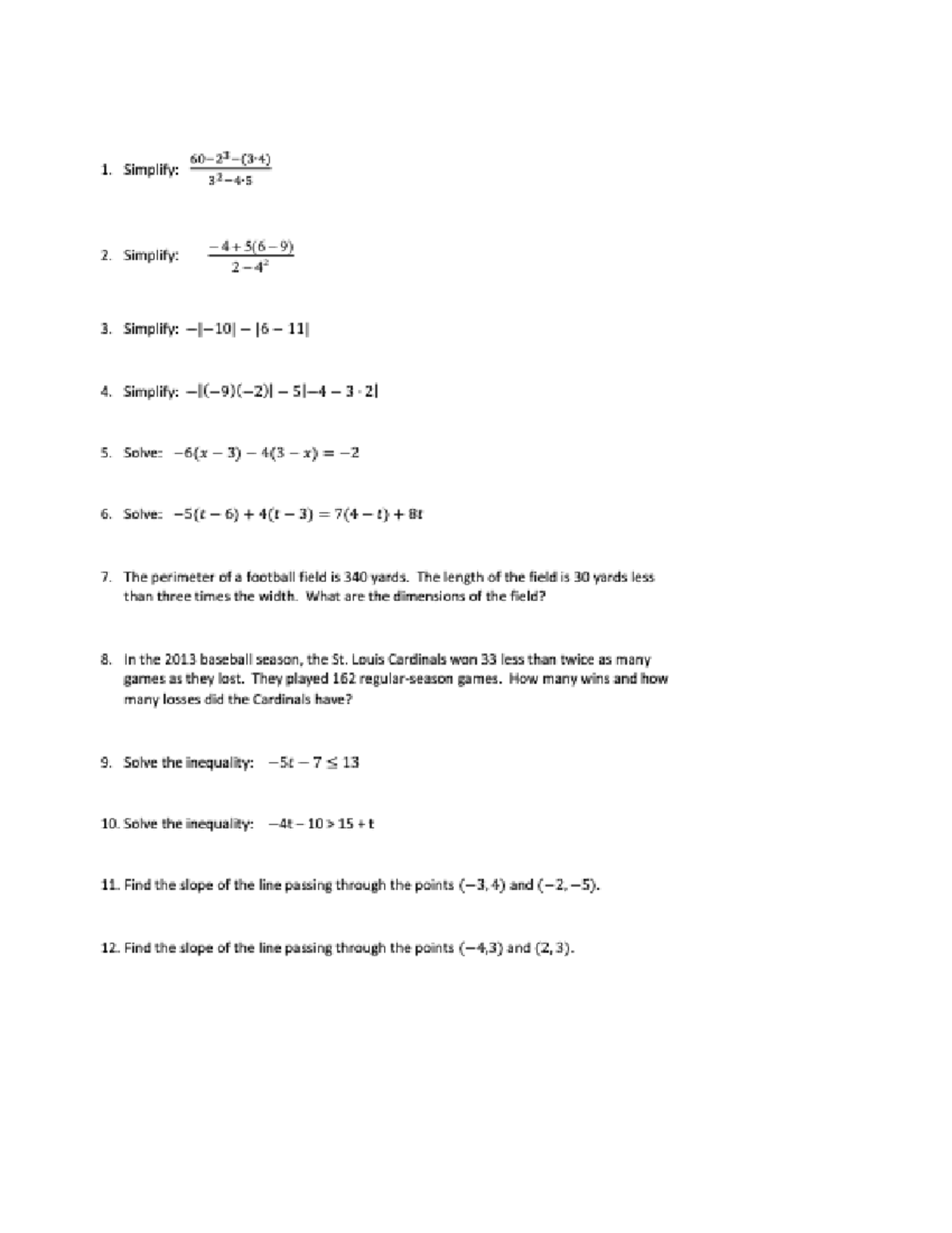 Algebra Questions and Answer Key - MAT 119 - Studocu