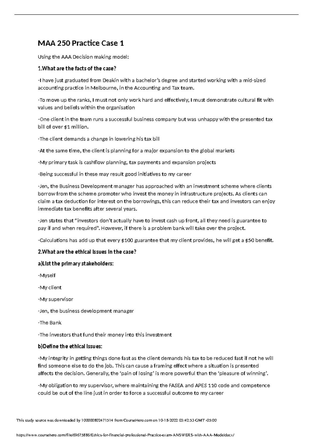 Ethics for financial professional Practice exam Answers with AAA Model ...