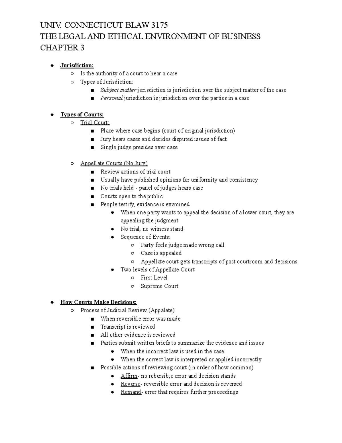 blaw-3175-notes-the-legal-and-ethical-environment-of-business-chapter