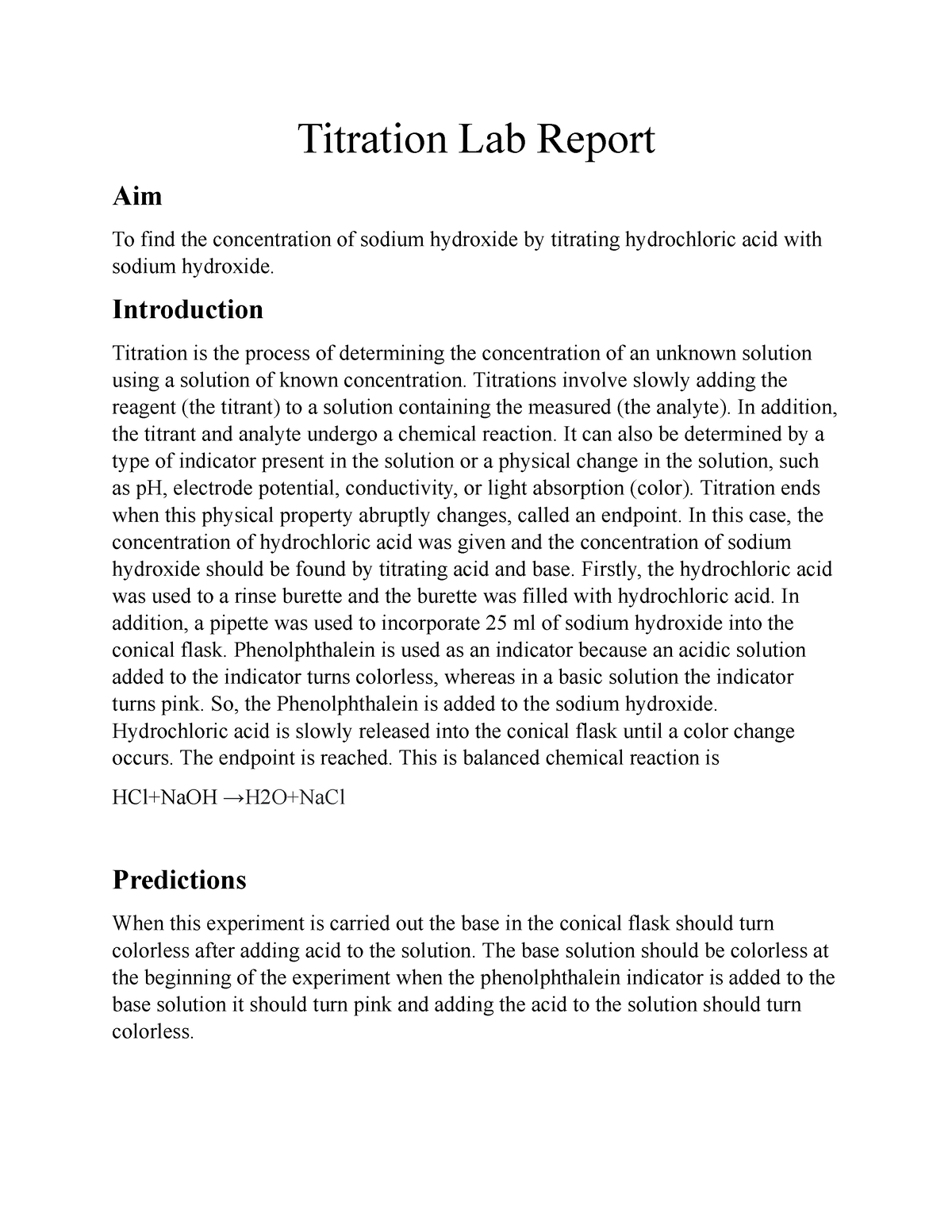 example of a lab report on titration