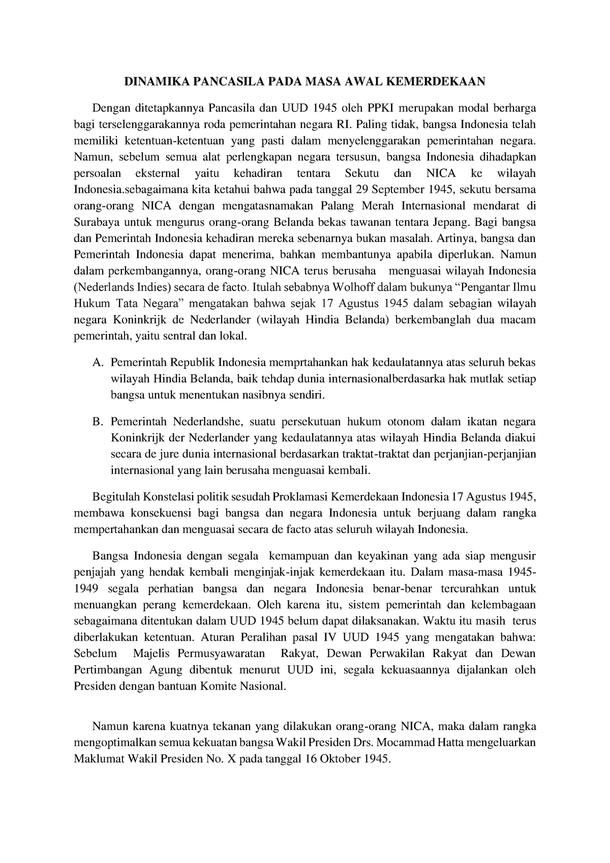 Dinamika Pancasila Pada Awal Kemerdekaan - DINAMIKA PANCASILA PADA MASA ...