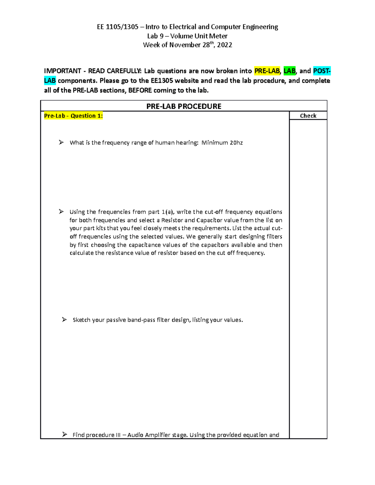 Lab 9 Worksheet - lab 9 is about the measuring sound and its waves ...
