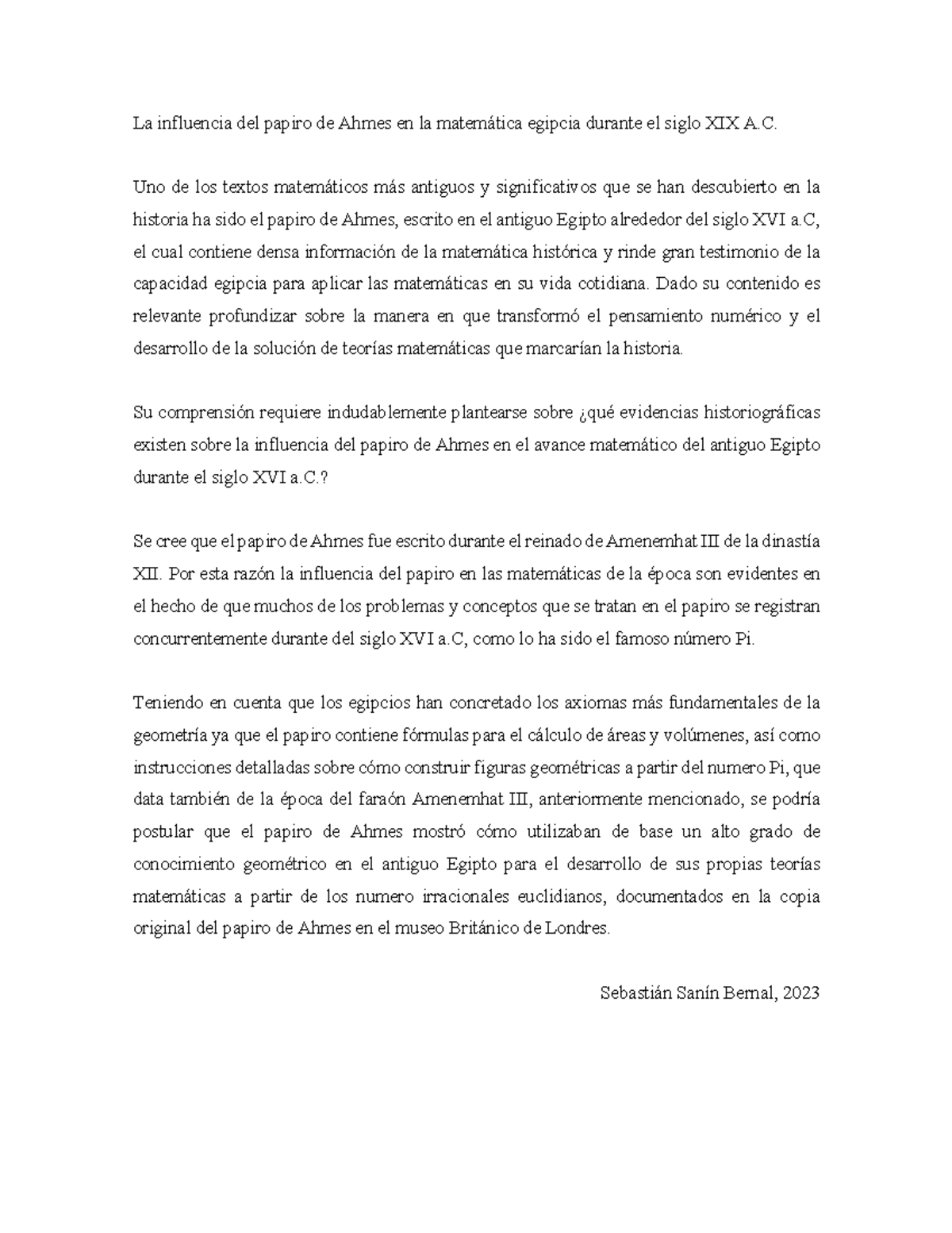 La influencia del papiro de Ahmes en la matemática egipcia durante el ...